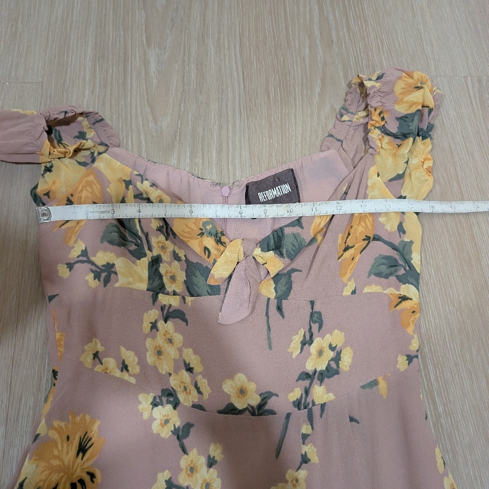 Reformation Pink Off-Shoulder Midi Dress with Yellow Floral Print - Picture 13 of 16